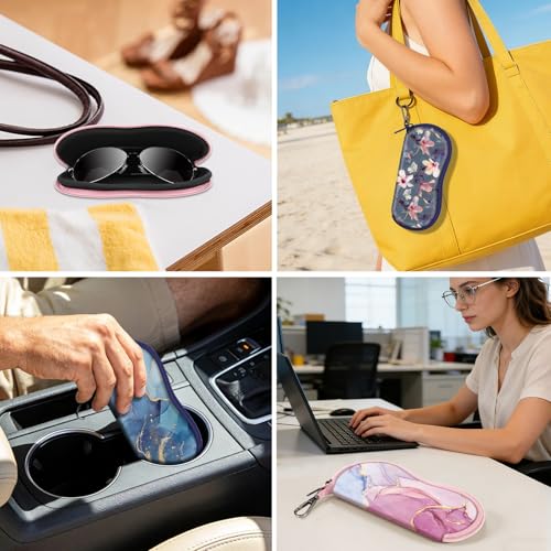 FINTIE Glasses Case with Carabiner, Ultra Light Portable Neoprene Zipper Sunglasses Soft Case - color: Glittering Marble