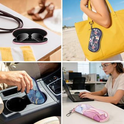 FINTIE Glasses Case with Carabiner, Ultra Light Portable Neoprene Zipper Sunglasses Soft Case - color: Glittering Marble