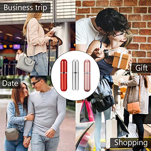 5ml Perfume Bottle Set, Portable Travel Refillable Perfume Atomiser, Mini Spray Bottles (3+1 Pcs) - Pink, Red, Silver with Separated Tool - color: Pink+Red+Silver