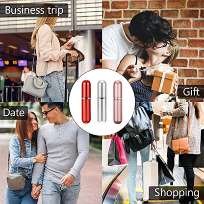 5ml Perfume Bottle Set, Portable Travel Refillable Perfume Atomiser, Mini Spray Bottles (3+1 Pcs) - Pink, Red, Silver with Separated Tool - color: Pink+Red+Silver