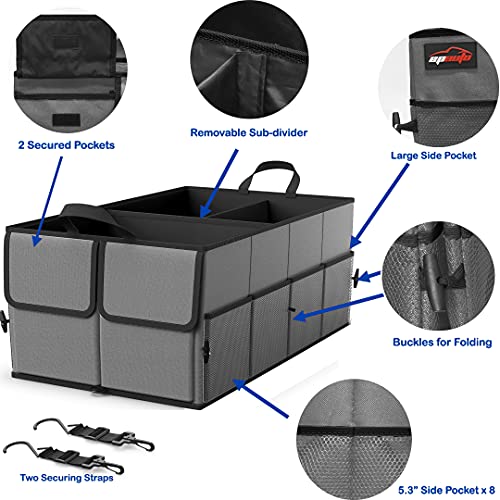 EPAuto Foldable Car Trunk Organizer for SUV, 3-Compartment with Removable Divider, Dark Gray - color: Dark Gray, size: 3-Compartment w/o Lids