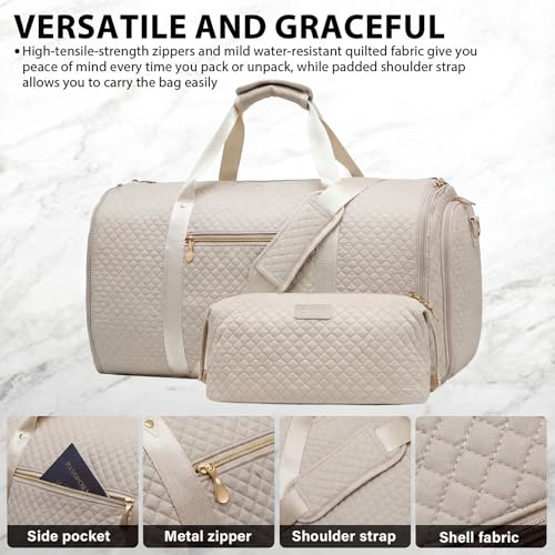 Coolife Garment Bag Carry On Convertible Travel Duffel Bag with Shoe Pouch Weekender Bag for Women Men 2 in 1 Hanging Suit Bag with Shoulder Strap Business Travel Bag (White, Standard) - color: White