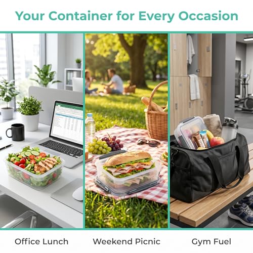 YORY 3 cup Plastic Food Storage Containers with Lids Nestable Freezer Dishwasher Safe Rectangle Container Set,5-Pack - size: 3 cups