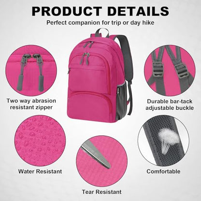 HOLYLUCK 20L lightweight packable Hiking Daypack Foldable Backpack for Men Women Small Travel Outdoor Foldable Shoulder Bag-pink - color: Pink