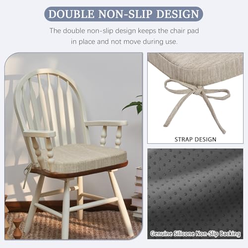 baibu Kitchen Chair Cushions Set of 4, Dual-Layer Patented Design Memory Foam Dining Chair Pads with Ties and Washable Cover, 4 Pack, 17" x 16" x 2", Beige - color: Beige, size: 4 Count (Pack of 1)