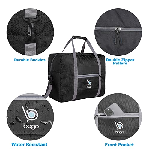 Bago Personal Item Travel Bag For Airlines - Fits As 18x14x8 inches Travel Bag Spirit & Frontier Airlines - Foldable Duffle Bag For Travel - Personal Item Bag Small Carry On Bag For Air Travel - color: Black