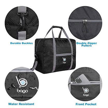 Bago Personal Item Travel Bag For Airlines - Fits As 18x14x8 inches Travel Bag Spirit & Frontier Airlines - Foldable Duffle Bag For Travel - Personal Item Bag Small Carry On Bag For Air Travel - color: Black