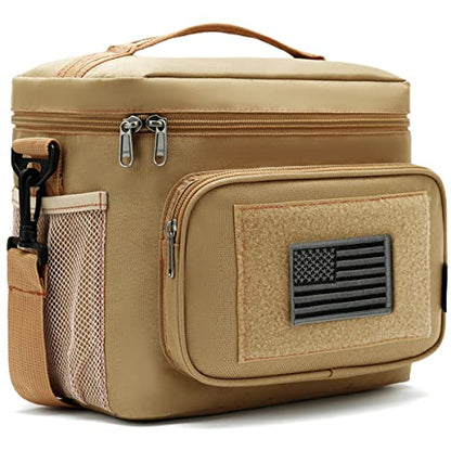 FlowFly Lunch Bag, Insulated Cooler, Thermal Lunch Box Tote with MOLLE/PALS Webbing, Adjustable Padded Shoulder Strap, for Tactical Men Women Adults and Boys Girls Kids (Brown, Large) - color: Brown, size: Large