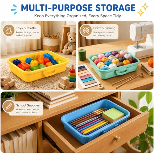Carolart 3 Pack 12.8 Inch Wheat straw Plastic Storage Bins, Stackable | 40% wheat straw blend containers with lids for sand toy storage, classroom supplies, crafts, toys and homeschool use - color: Wheat straw