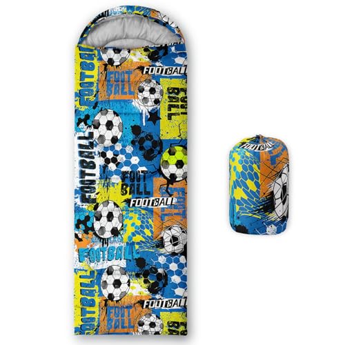 Kids Sleeping Bag for Boys Girls,Western Cowboy Print-Lightweight Warm Portable Outdoor Indoor-Waterproof Cold Weather Resistant Sleeping Bag for Camping Hiking - color: Soccer