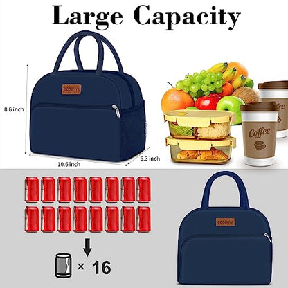 Coobiiya Lunch Bag for Men and Women - Navy Blue, Aluminum, 10.8" x 6.3" x 8.85" - Spacious, Lightweight, and Durable - color: Navy, size: A-regular