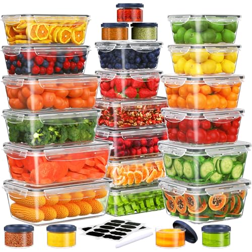 50 PCS Food Storage Containers Set, Plastic Food Containers for Pantry Kitchen Storage and Organization, Microwave and Dishwasher Safe, Leakproof & BPA-Free with Labels Pen(25 Containers & 25 Lids) - color: 25 pack