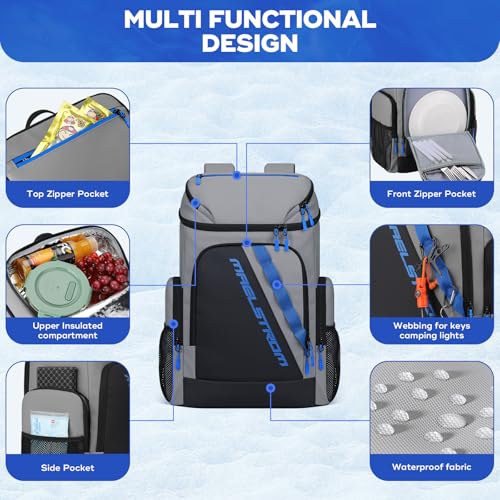 Maelstrom Backpack Cooler,36 Can Cooler Backpack,Soft Cooler Bag Insulated Leakproof,Lightweight Ice Chest Backpack,Travel Cooler Lunch Backpack for Camping,Hiking,Beach - color: Grey