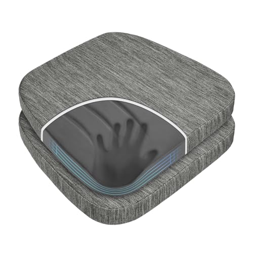 baibu Kitchen Chair Cushions Set of 2, Dual-Layer Patented Design Memory Foam Dining Chair Pads with Ties and Washable Cover, 2 Pack, 17" x 16" x 2", Grey - color: Grey, size: 2 Count (Pack of 1)