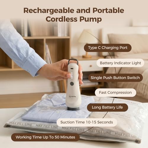Travel Vacuum Bags for Clothes with Cordless Pump - 9 Pack Reusable Compression Packing, Save 80% Luggage for Suitcase Carry-On & Bedding (9 Combo Travel Size) - size: 9 Combo Travel Size