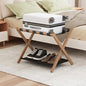 Smuxee Walnut Bamboo Luggage Rack for Guest Room, Foldable Suitcase Stand with Storage Shelf, Easily Assembled Luggage Stand with 5 Nylon Straps for Guest Room Bedroom Hotel - color: Walnut 1PCS