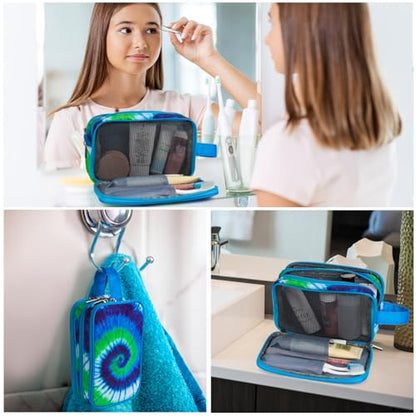 Tie Dye Toiletry Bag for Girls, Travel Toiletry Bag for Teen Girls Cosmetic Bag Makeup Bag Waterproof Hanging Wash Bag Toiletries, Blue - color: Blue-Tie Dye