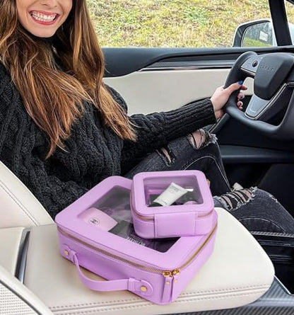 LETGO Clear Makeup Bags - TSA Approved Toiletry Bags with Zipper, Makeup Organizer for Carry-on Travel Essentials, Cosmetic Bags for Women & Men (Large Purple) - color: Purple, style: Large