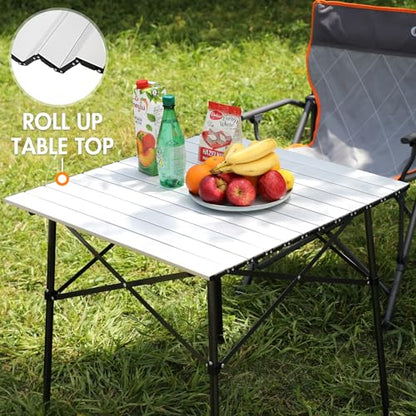 Portal Lightweight Aluminum Folding Square Table Roll Up Top 4 People Compact Table with Carry Bag for Camping, Picnic, Backyards, BBQ, Silver - color: Silver