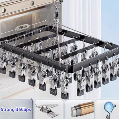Pants Hanger Clothes Drying Racks Clip Hangers Metal with 36 Clips Heavy Duty Windproof Underwear Hanger Foldable Laundry Clip for Jeans Yoga Leggings trousersSocks Bras Black - color: Black