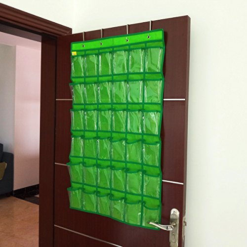 Over Door Hanging Closet Underwear Sock Storage Cell Phone Jewelry Organizer Clear Pockets (GREEN, 36 POCKETS) - color: GREEN