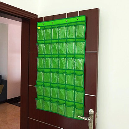Over Door Hanging Closet Underwear Sock Storage Cell Phone Jewelry Organizer Clear Pockets (GREEN, 36 POCKETS) - color: GREEN