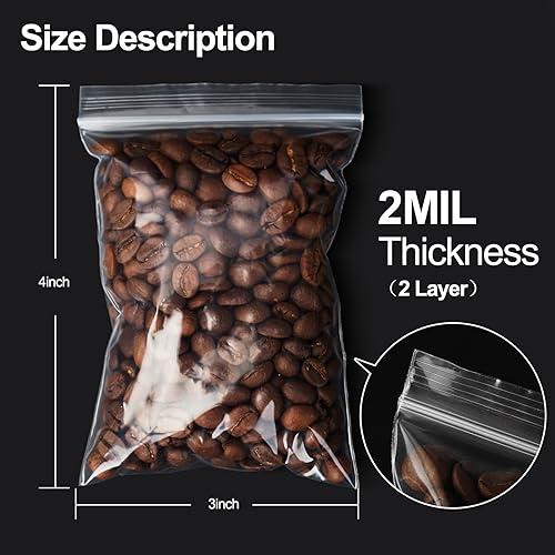 AGBOLO 1200Pcs Small Plastic Bag for Jewelry, 3x4'' Small Zip Bag Baggies Resealable, 2 Mil(2 Layer) Durable Small Zip Bag for Pill and Business - Clear - color: 3" x 4"