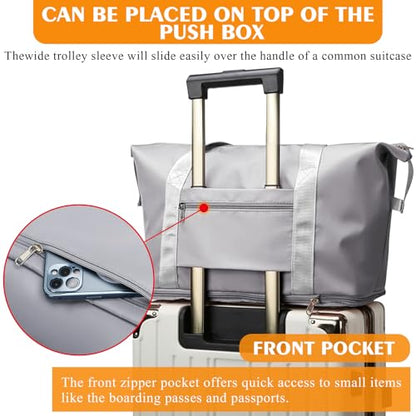INVODA Travel Bag for Women Expandable Duffel Bag Tote Weekender Overnight Carry on Sports Gym Bags Waterproof Foldable Duffel Tote (Grey)