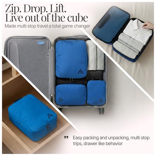 Well Traveled 8 pcs Compression Packing Bags Cubes Set with HybridMax Double-Capacity Design - Packing Cubes for Travel Compression to Maximize Limited Luggage Space, Blue - color: Blue, size: 8-piece