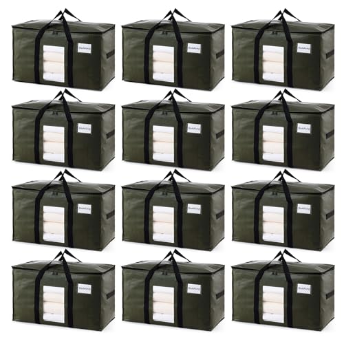 TAILI 12 Pack Green Extra Large Storage Bags, Heavy Duty Totes with Visible Window, Wrap Around Handles, Perfect for Moving and Storage - color: Green, size: 12 Large