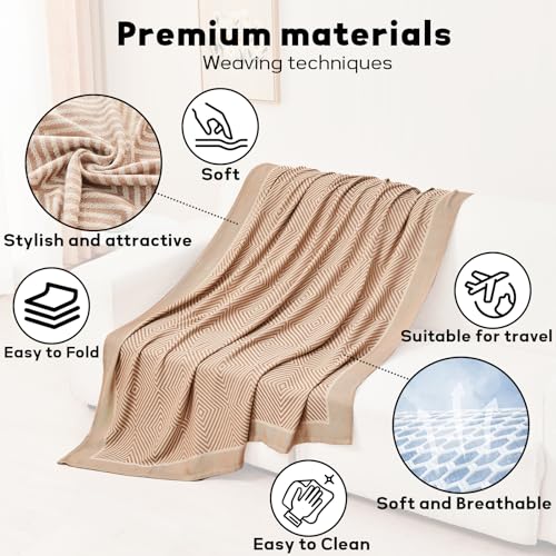 Travel Blanket Airplane - Ultra Soft & Lightweight Knit Design Compact Airplane Blanket,53x72 Inch,Stylish Travel Shawl Wraps for Flights,Office,Home Use,Travel Essentials & Gifts - color: A Khaki