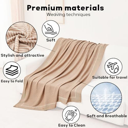 Travel Blanket Airplane - Ultra Soft & Lightweight Knit Design Compact Airplane Blanket,53x72 Inch,Stylish Travel Shawl Wraps for Flights,Office,Home Use,Travel Essentials & Gifts - color: A Khaki