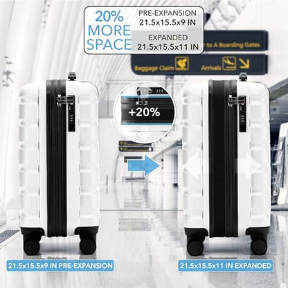 Flight Knight 21.5x15.5x9 Expandable Carry On Suitcase Hardside TSA Lock & USB C Port Lightweight Luggage Silent Double Spinner Wheels Maximum Canada Air Overhead Bag Airlines Approved White - color: White, size: 21.5x15.5x9"