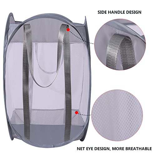 with strong handles Laundry Hamper,Tear Proof Pop Up Laundry Hampers, foldable mesh Laundry basket. Used for travel, laundry room，university dormitory or toy storage, etc.(Vertical (Grey))…………