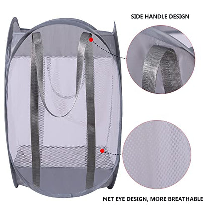 with strong handles Laundry Hamper,Tear Proof Pop Up Laundry Hampers, foldable mesh Laundry basket. Used for travel, laundry room，university dormitory or toy storage, etc.(Vertical (Grey))…………