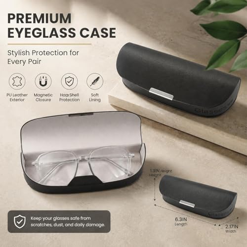 Glasses Case hard shell,3-in-1 Sunglasses Case & Eyeglass Case with Cleaning Cloth & Storage Pouch - color: Black