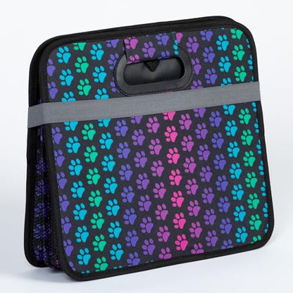 GreaterGood Paws Car Trunk Organizer Foldable Storage Bin with Handles Non Slip Base Pet Gear Travel Tote for SUV Truck (Rainbow Paws) - color: Rainbow Paws
