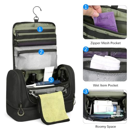 TANGCORLE Toiletry Bag for Men, Handing Travel Toiletry Organizer Protable Water Ressistant Bathroom Shaving Bags for Toiletry Accessories, Travel Essentials, Black(Empty Bag)