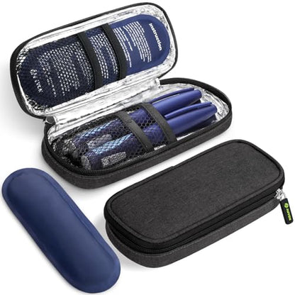 AUVON Insulin Cooler Travel Case with 2 x 90g TSA Approved Ice Packs, Diabetic Medication Insulated Cooling Bag for Insulin Pens and Diabetic Supplies Storage, Compact for Daily Life and Trips - color: Black