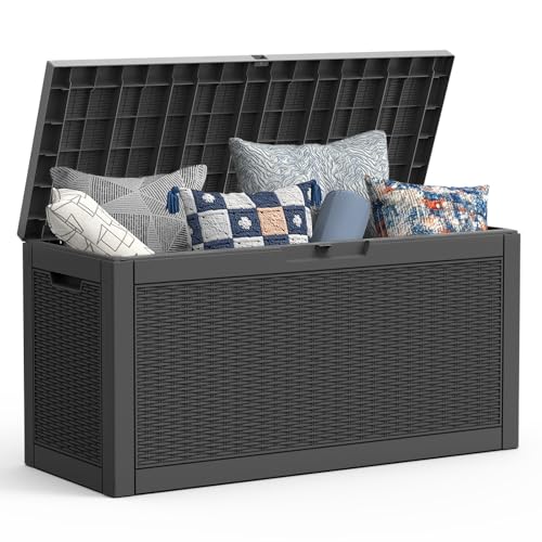 Mars Villa 60 Gallon Deck Box, Waterproof Weatherproof and UV Resistant Resin Storage Bin with Lockable Lid, Ideal for, Outdoor, Patio Furniture Cushions, Pool Supplies, Garden Tools, Black - color: Black, size: 60 Gallon