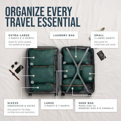 Large Compression Packing Cubes for Travel-Packing Cube Luggage Organizers 7 Piece Set for Checked Luggage-Ultralight, Expandable/Compression Bags by TRIPPED Travel Gear (Green and Brown) - color: Green and Brown