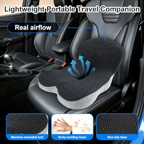 Memory Foam Office Chair Cushion, L-Shaped Integrated Seat Cushions, Chair Seat Cushion for Lower Back Tailbone Protection, Ergonomic SeatCushion with Lumbar Support (Black Gray)