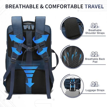 40L Travel Backpack, TSA Friendly Flight Approved Carry on Backpack for Men Women, Fits 17.3 Inch Laptop with USB-A&C Ports, Weekender Bag, Blue - color: Blue