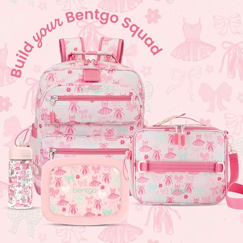 Bentgo Kids Prints Lunch Bag - Double-Insulated, Reusable, for Kids 3+, Adjustable Strap; Holds Lunch Box/Water Bottle/Snacks; Easy-Clean, Water-Resistant, Pockets (NEW Ballet & Bows) - color: Ballet & Bows