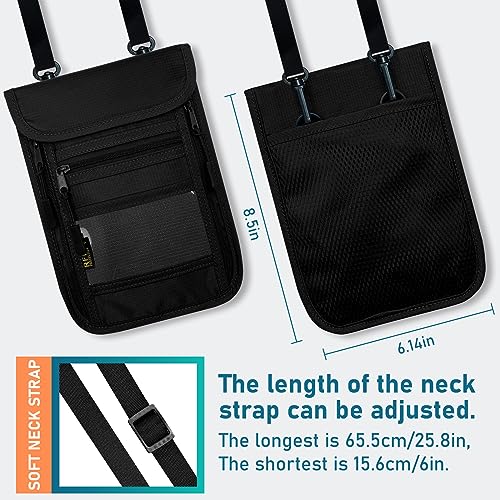 sundee Travel Neck Wallet with Double Zippers, RFID Blocking Passport Holder with Adjustable Neck Strap for Men and Women to Keep Cash, Credit Cards and Travel Documents Safe - Black - color: Black