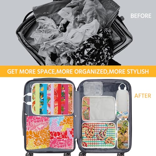 7 Pcs Compression Packing Cubes for Travel, Waterproof Suitcase Luggage Backpack Organizer with Toiletry Bag Travel Essentials for Women/Men-Tropical Pattern - color: Multi-Tropic