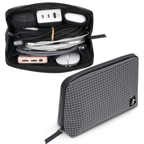 SIMTOP Cord Organizer Travel Small Tech Bag Pouch Case for Cords, Charger, Hard Drive, Power Bank – Water-Resistant Electronics Organizer, Small Portable Gadget Case for Travel - color: Black Plaid, size: Medium