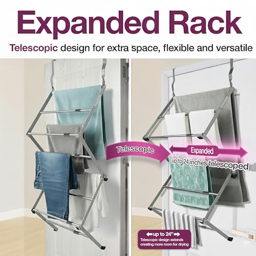 BLACK+DECKER Over The Door Expandable Telescopic Drying Rack, Clothes Organizer, Towel Hanger, Laundry, Collapsible, Silver - color: Silver