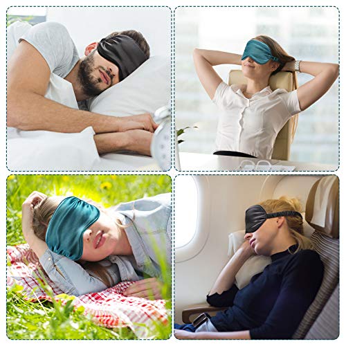 Silk Satin Sleeping Mask Eye Mask Set Include 2 Blindfold Eyeshade Elastic Strap Double Layer Silk Filling Eye Cover 2 Ear Plugs 2 Storage Bags for Women and Men Sleep Travel Nap (Black, Dark Green) - color: Black, Dark Green