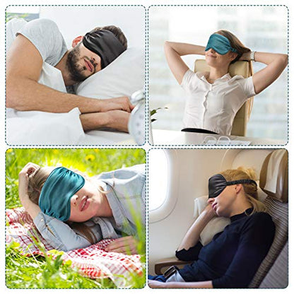Silk Satin Sleeping Mask Eye Mask Set Include 2 Blindfold Eyeshade Elastic Strap Double Layer Silk Filling Eye Cover 2 Ear Plugs 2 Storage Bags for Women and Men Sleep Travel Nap (Black, Dark Green) - color: Black, Dark Green